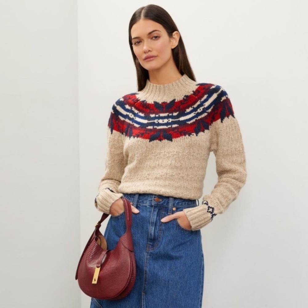 Polo Ralph Lauren Fair Isle Pullover Sweater Tan Red Navy Size Small